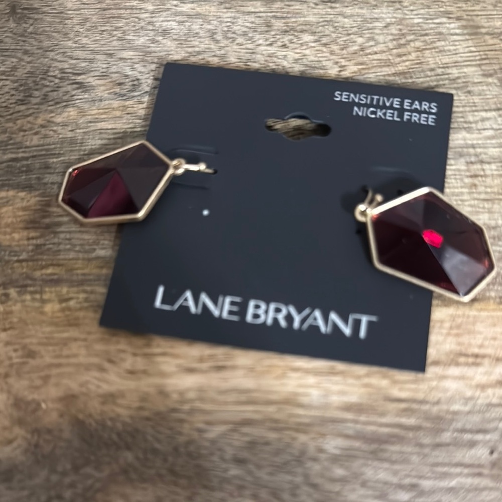 Lane Bryant Elegant Gold and Burgundy Earrings - Picture 2 of 3